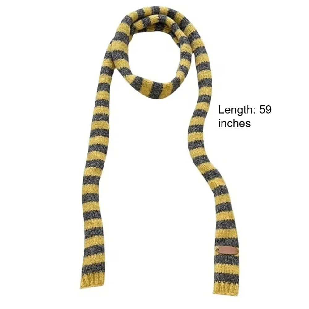Yellow Gray Striped Knit Skinny Scarf Bee Costume Halloween Accessory Y2K 90s